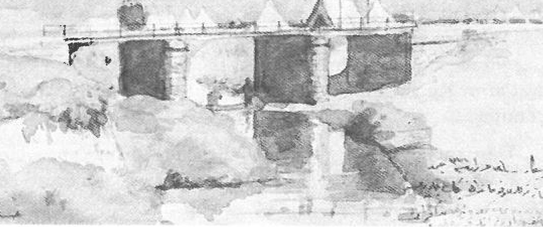 Watercolour — village with cypress tree